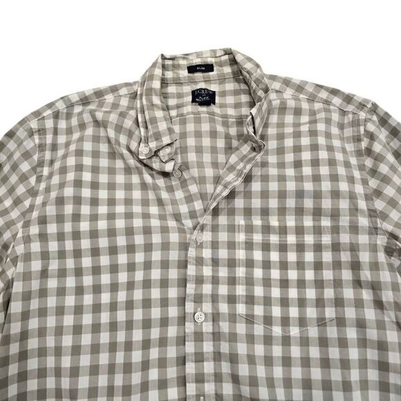 J. Crew Shirt Mens Medium Green Gingham Slim Fit Flex Washed Button-Down Stretch - Picture 4 of 8